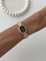 Oval Tasarım Kadranı Siyah Gold Vintage Saat - Görsel 3