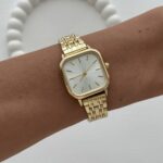 Kare Tasarım Kadranı Beyaz Gold Vintage Saat