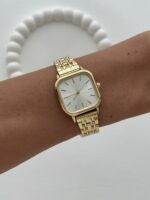 Kare Tasarım Kadranı Beyaz Gold Vintage Saat