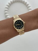 Yuvarlak Tasarım Kadranı Siyah Gold Vintage Saat