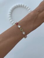 Özel Seri Renkli Taş Oval & Baget Taş Tasarım Gold Bileklik - Görsel 3