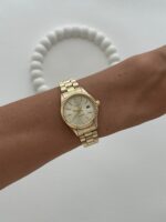 Yuvarlak Tasarım Kadranı Sarı Gold Vintage Saat - Görsel 3