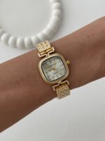 Kare Tasarım Kadranı Beyaz Gold Vintage Saat