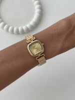 Kare Tasarım Kadranı Sarı Gold Vintage Saat - Görsel 3