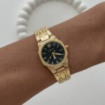 Yuvarlak Tasarım Kadranı Siyah Gold Vintage Saat