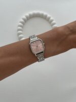 Kare Tasarım Kadranı Pembe Gümüş Vintage Saat - Görsel 3