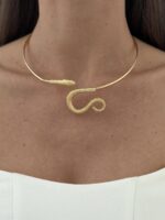 Özel Seri Yılan Tasarım Gold Choker Kolye