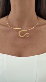 Özel Seri Yılan Tasarım Gold Choker Kolye - Görsel 3