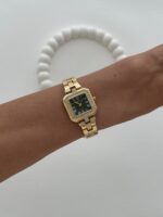 Kare Tasarım Zirkon Taşlı Kadranı Siyah Gold Vintage Saat - Görsel 3