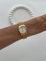Yuvarlak Tasarım Kadranı Beyaz Gold Vintage Saat - Görsel 3