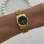 Yuvarlak Tasarım Kadranı Siyah Gold Vintage Saat