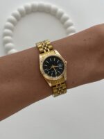 Yuvarlak Tasarım Kadranı Siyah Gold Vintage Saat