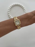 Kare Tasarım Zirkon Taşlı Kadranı Beyaz Gold Vintage Saat - Görsel 3