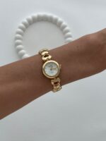 Yuvarlak Tasarım Kadranı Beyaz Gold Vintage Saat - Görsel 3