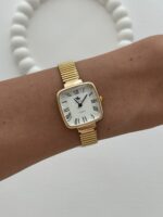 Kare Tasarım Kadranı Beyaz Polo Gold Vintage Saat