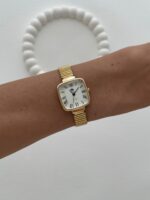 Kare Tasarım Kadranı Beyaz Polo Gold Vintage Saat - Görsel 3