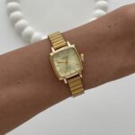 Kare Tasarım Kadranı Sarı Gold Vintage Saat