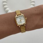 Kare Tasarım Kadranı Beyaz Gold Vintage Saat