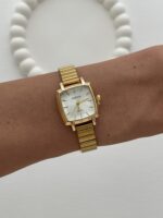 Kare Tasarım Kadranı Beyaz Gold Vintage Saat