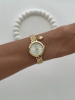 Yuvarlak Tasarım Kalp Detay Kadranı Beyaz Gold Vintage Saat - Görsel 3