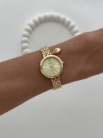 Yuvarlak Tasarım Kalp Detay Kadranı Sarı Gold Vintage Saat - Görsel 3