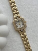 Kare Tasarım Zirkon Taşlı Kadranı Beyaz Gold Vintage Saat - Görsel 2