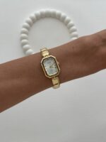 Dikdörtgen Tasarım Kadranı Beyaz Gold Vintage Saat - Görsel 3
