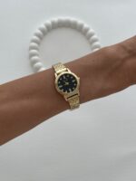 Yuvarlak Tasarım Zirkon Taşlı Kadranı Siyah Gold Vintage Saat - Görsel 3