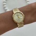 Yuvarlak Tasarım Kadranı Sarı Gold Vintage Saat