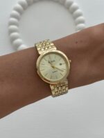 Yuvarlak Tasarım Kadranı Sarı Gold Vintage Saat