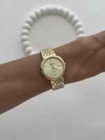 Yuvarlak Tasarım Kadranı Sarı Gold Vintage Saat - Görsel 3