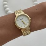 Yuvarlak Tasarım Kadranı Beyaz Gold Vintage Saat