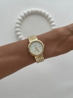 Yuvarlak Tasarım Kadranı Beyaz Gold Vintage Saat - Görsel 3