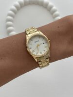 Yuvarlak Tasarım Zirkon Taşlı  Kadranı Beyaz Gold Vintage Saat