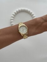 Yuvarlak Tasarım Zirkon Taşlı  Kadranı Beyaz Gold Vintage Saat - Görsel 3