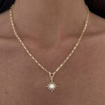 Özel Seri Zirkon Taşlı Beyaz Opal Taş Gold Yıldız Kolye