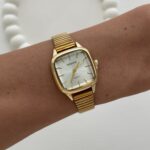 Kare Tasarım Kadranı Beyaz Gold Vintage Saat