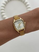 Kare Tasarım Kadranı Beyaz Gold Vintage Saat