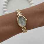Oval Tasarım Kadranı Beyaz Gold Vintage Saat