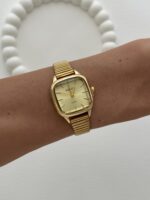 Kare Tasarım Kadranı Sarı Gold Vintage Saat