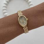 Oval Tasarım Kadranı Sarı Gold Vintage Saat