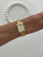 Dikdörtgen Tasarım Kadranı Beyaz Gold Vintage Saat - Görsel 3