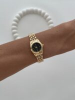 Yuvarlak Tasarım Kadranı Siyah Gold Vintage Saat - Görsel 3