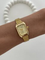 Dikdörtgen Tasarım Kadranı Sarı Gold Vintage Saat