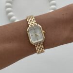 Kare Tasarım Zirkon Taşlı Kadranı Beyaz Gold Vintage Saat