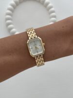 Kare Tasarım Zirkon Taşlı Kadranı Beyaz Gold Vintage Saat