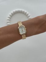 Kare Tasarım Zirkon Taşlı Kadranı Beyaz Gold Vintage Saat - Görsel 3
