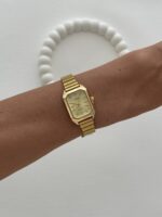 Dikdörtgen Tasarım Kadranı Sarı Gold Vintage Saat - Görsel 3