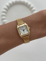 Kare Tasarım Kadranı Beyaz Gold Vintage Saat