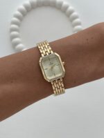 Kare Tasarım Zirkon Taşlı Kadranı Sarı Gold Vintage Saat
